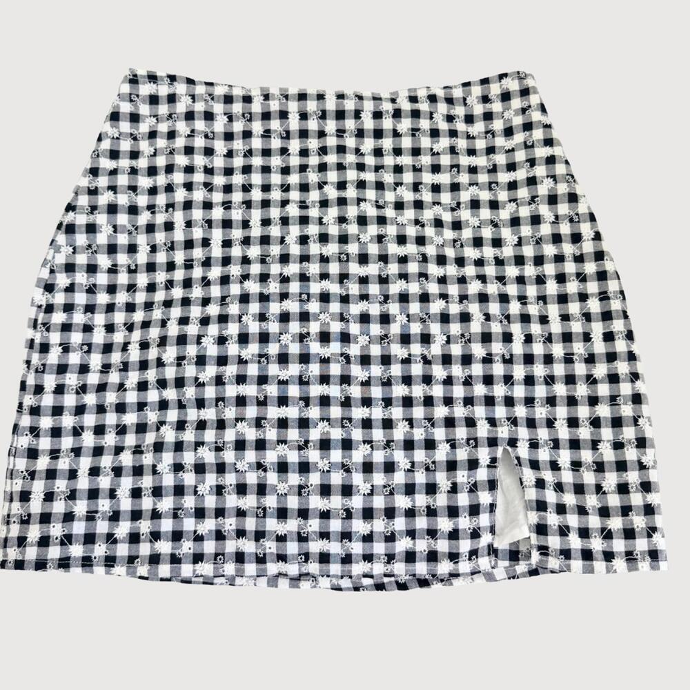 Le Lis Gingham Embroidered Mini Skirt Black White S - Picture 1 of 9